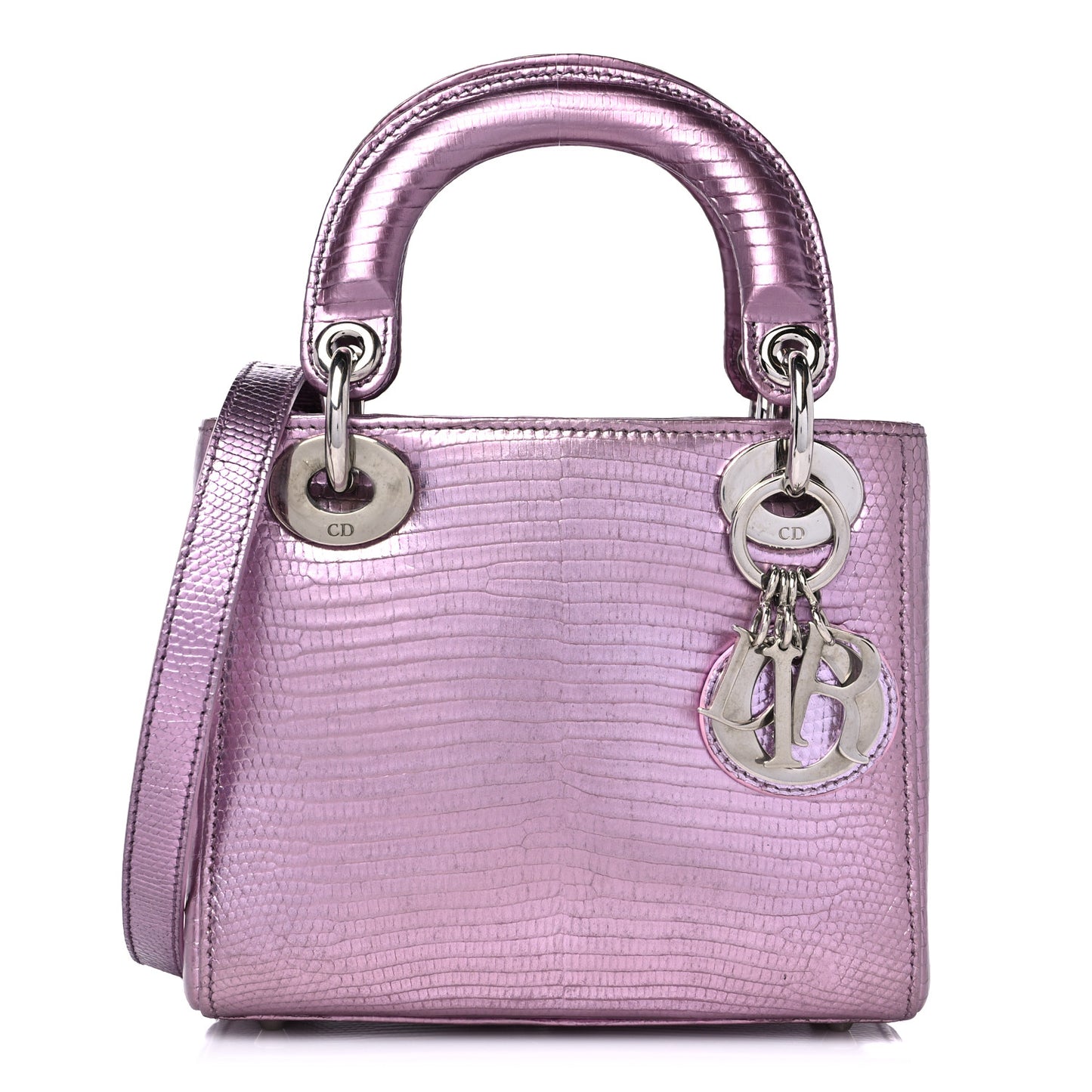 Metallic Lizard Mini Lady Dior Pink