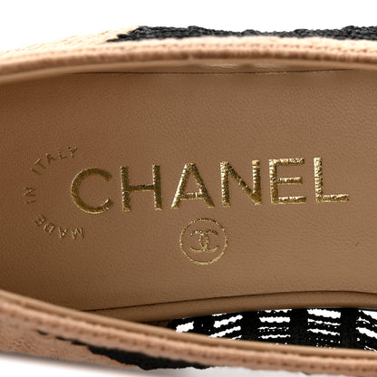 Chanel Raffia Cap Toe Ballerina Flats 37 Black Beige 8 of 9