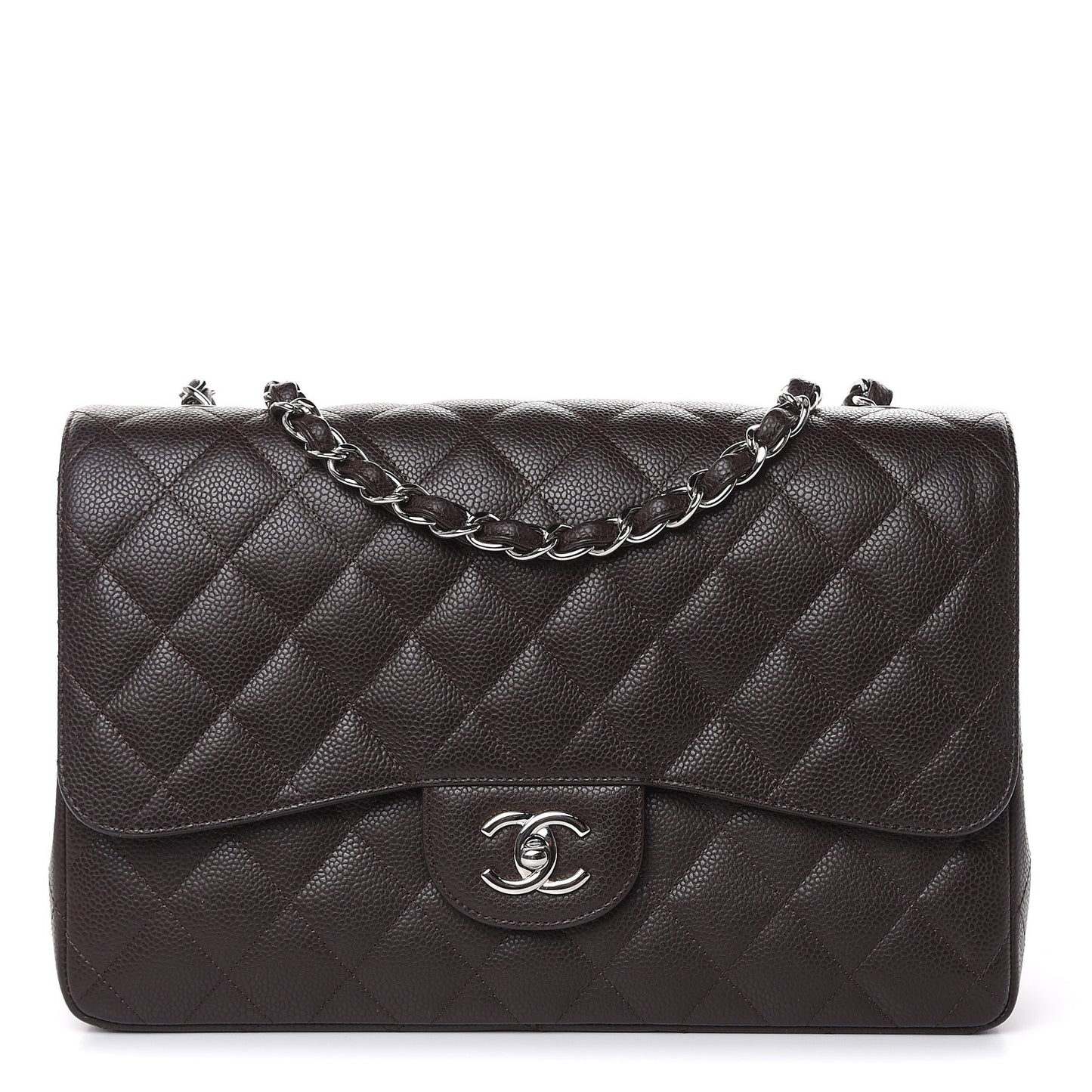 Caviar Quilted Jumbo Single Flap Dark Brown