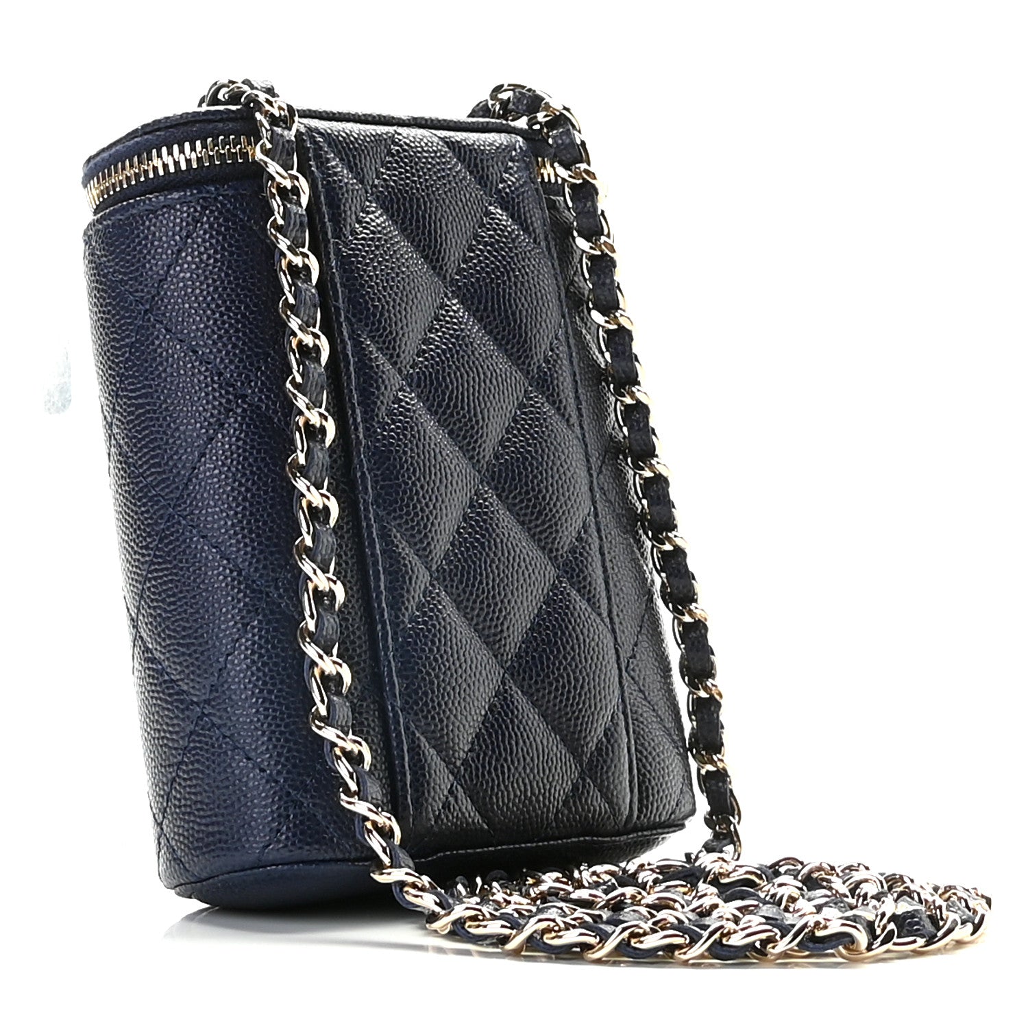 Chanel Caviar Quilted Small Vertical Coco Beauty Vanity Case With Chain Navy 2 of 9