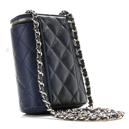 Chanel Caviar Quilted Small Vertical Coco Beauty Vanity Case With Chain Navy 2 of 9