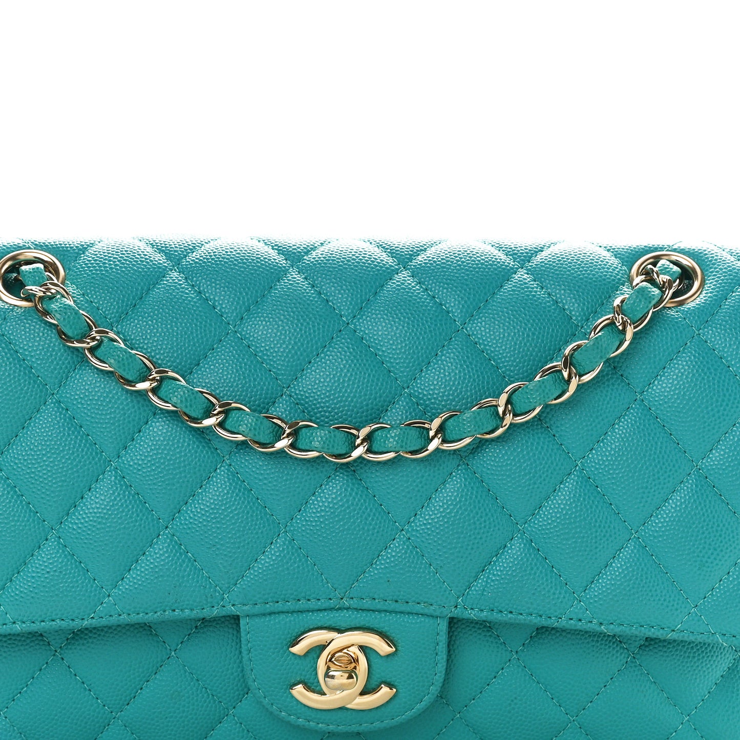 Caviar Quilted Medium Double Flap Turquoise