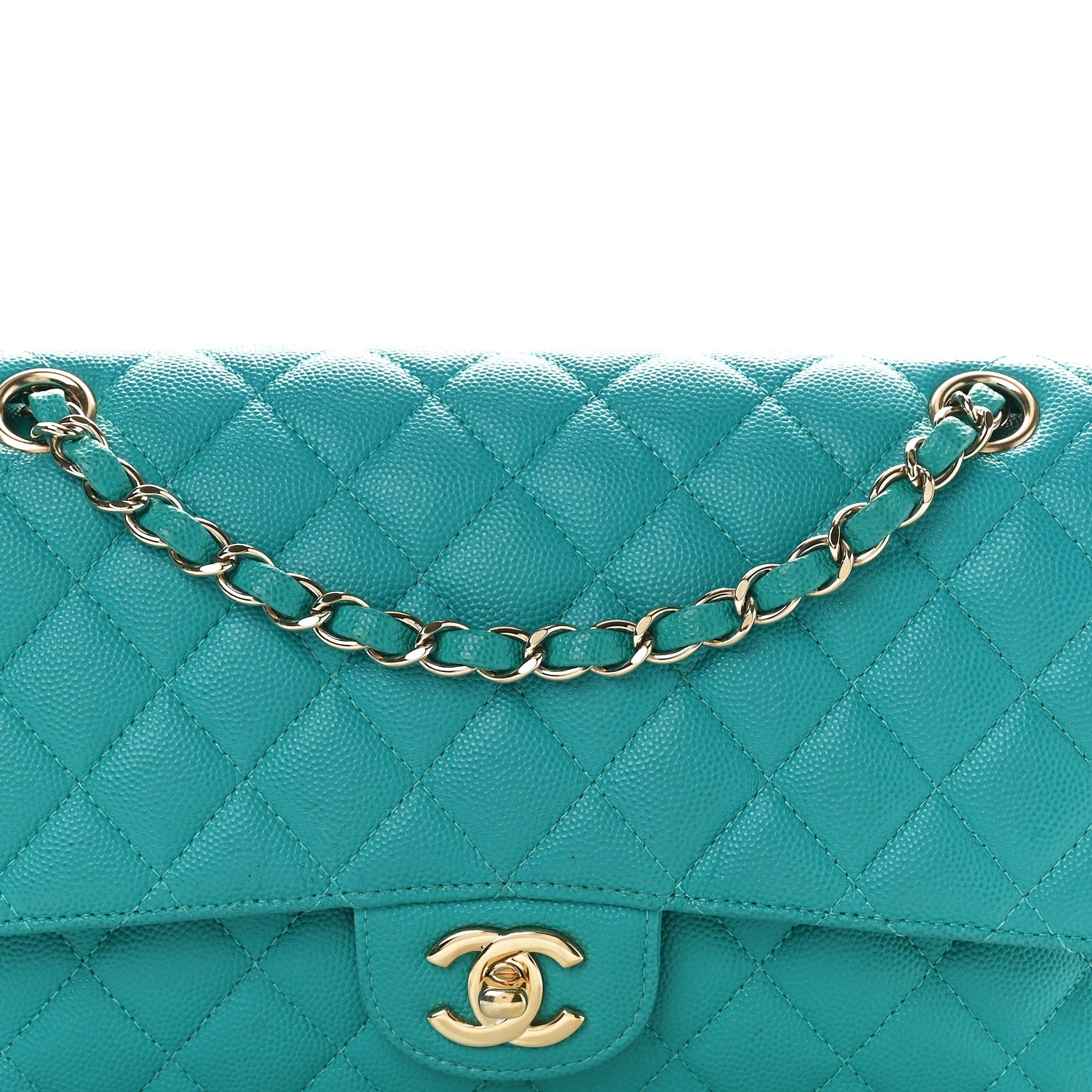 Chanel Caviar Quilted Medium Double Flap Turquoise 8 of 10