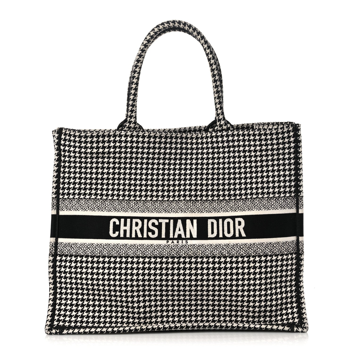Christian Dior Canvas Houndstooth Embroidered Book Tote Black White 1 of 10