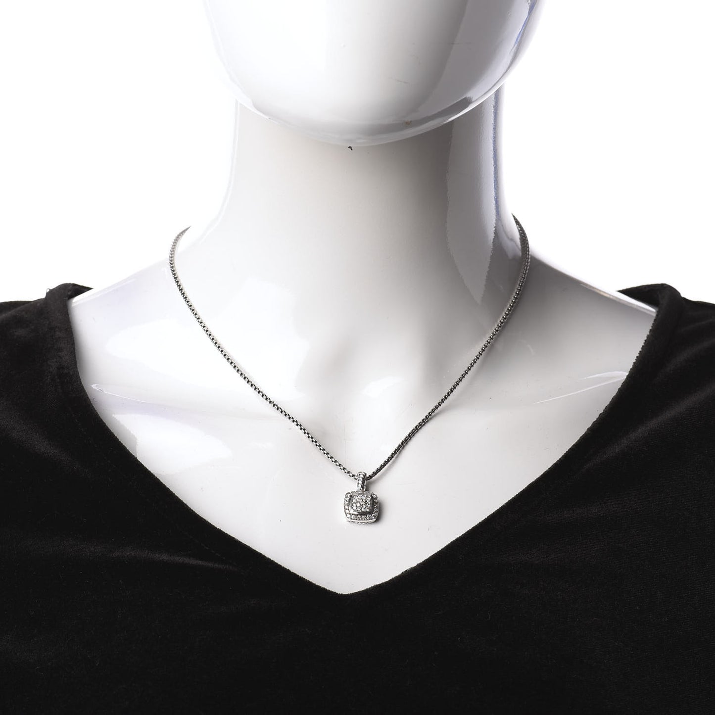 Sterling Silver Diamond Pave 7mm Petite Albion Pendant Necklace