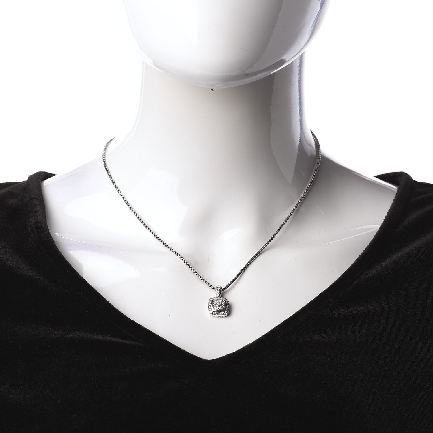 David Yurman Sterling Silver Diamond Pave 7mm Petite Albion Pendant Necklace 2 of 4