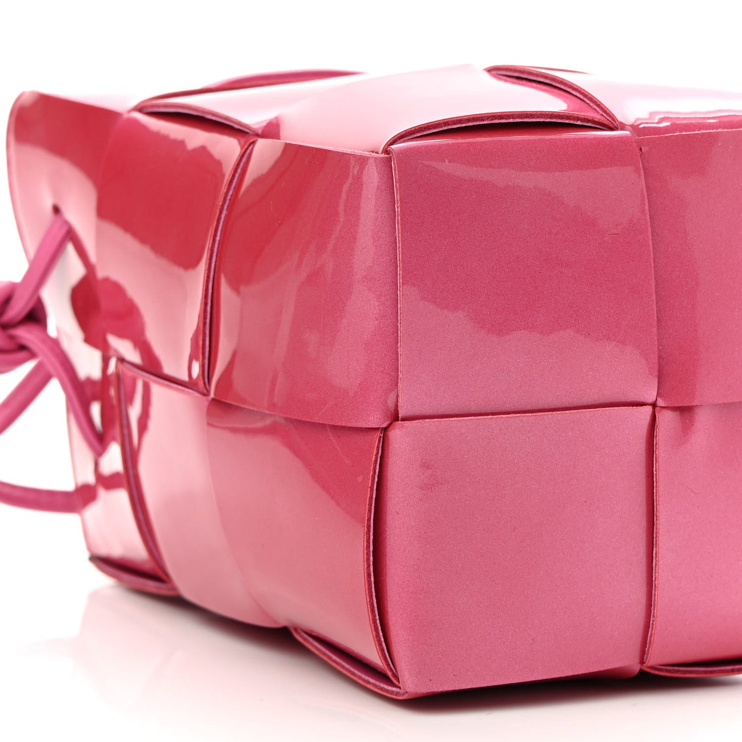 Patent Maxi Intrecciato Mini Cassette Bucket Bag Pink