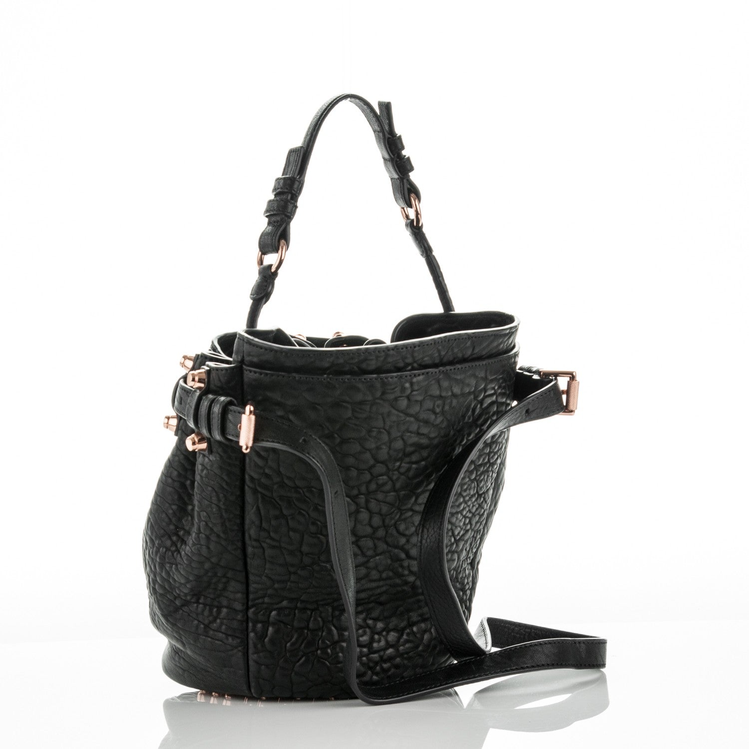 Alexander Wang Pebbled Lambskin Diego Bucket Black Rose Gold Hardware 3 of 8