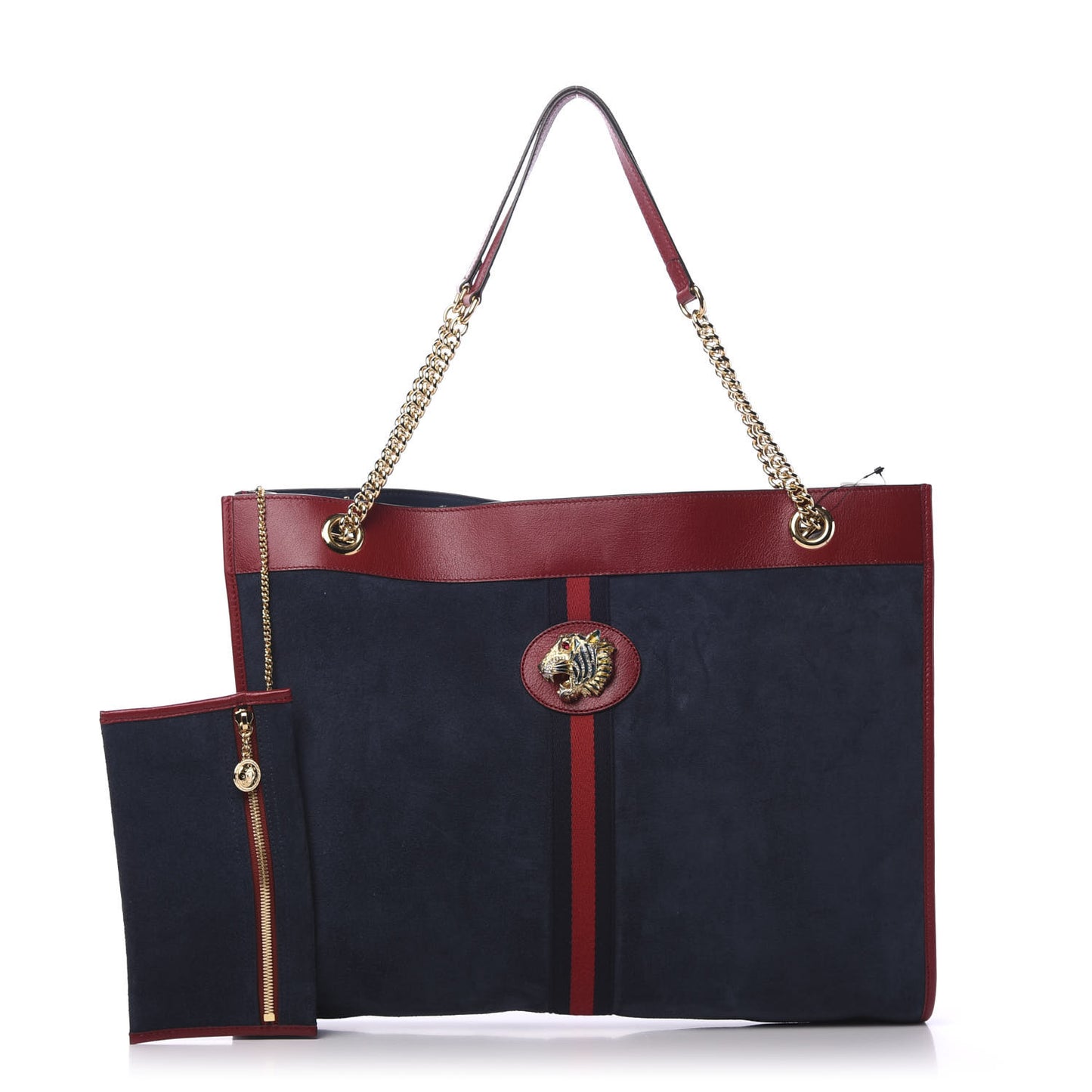 Suede Calfskin Large Rajah Chain Tote New Blue Romantic Cherry