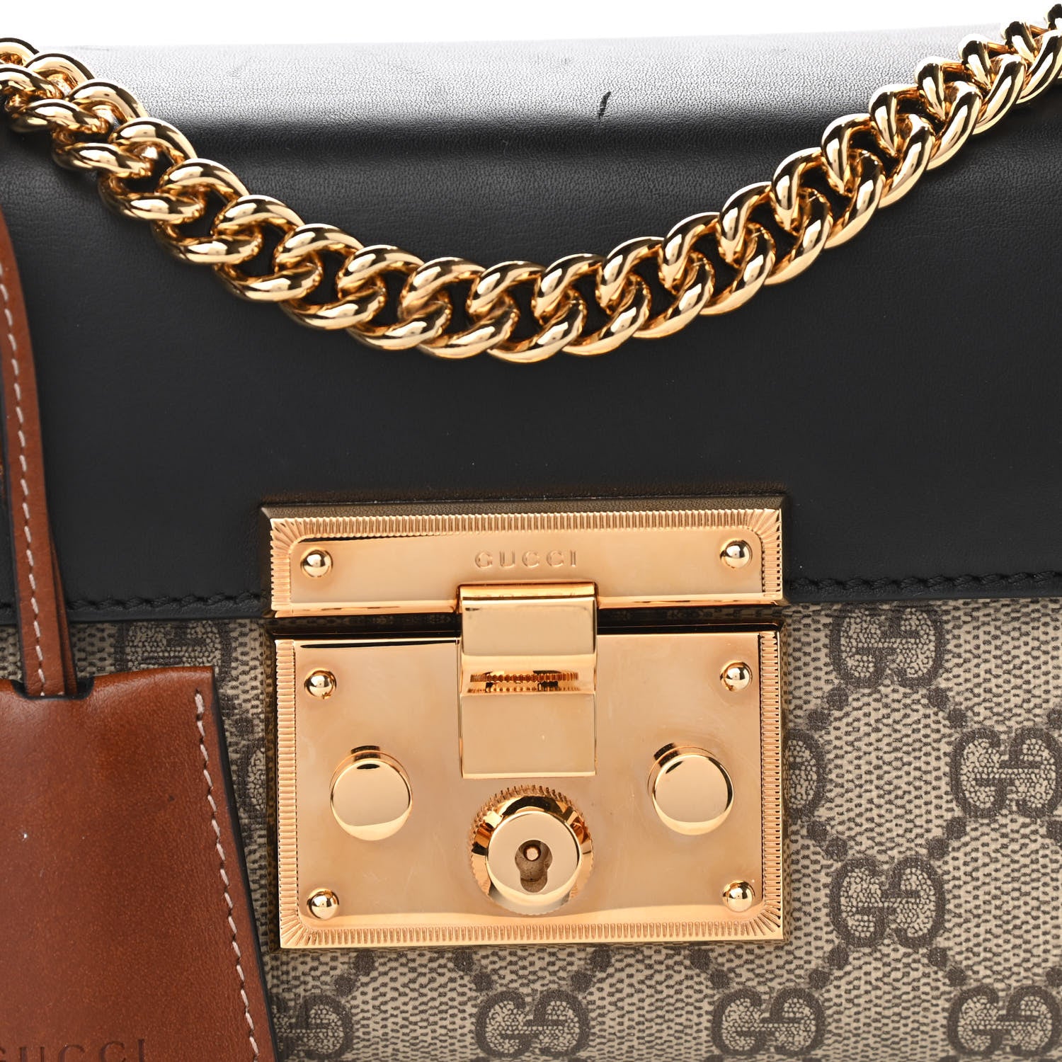 Gucci GG Supreme Monogram Calfskin Small Padlock Shoulder Bag Beige Black Cuir 8 of 12