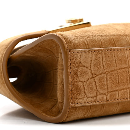 Salvatore Ferragamo Suede Alligator Embossed Mini Hug Crossbody Bag Natural Brown 8 of 10