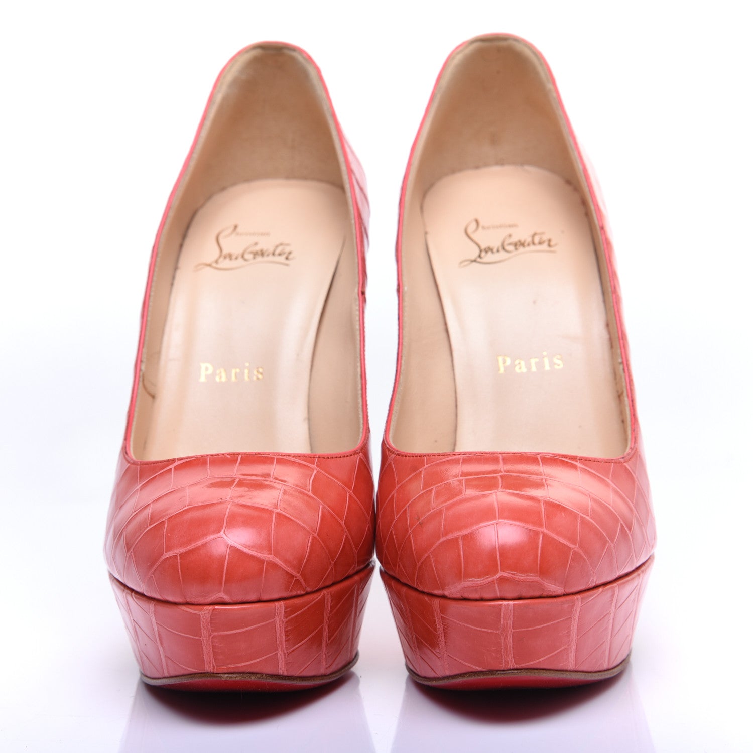 Christian Louboutin Crocodile Lucido Bianca 140 Pumps 37 Corail 2 of 11