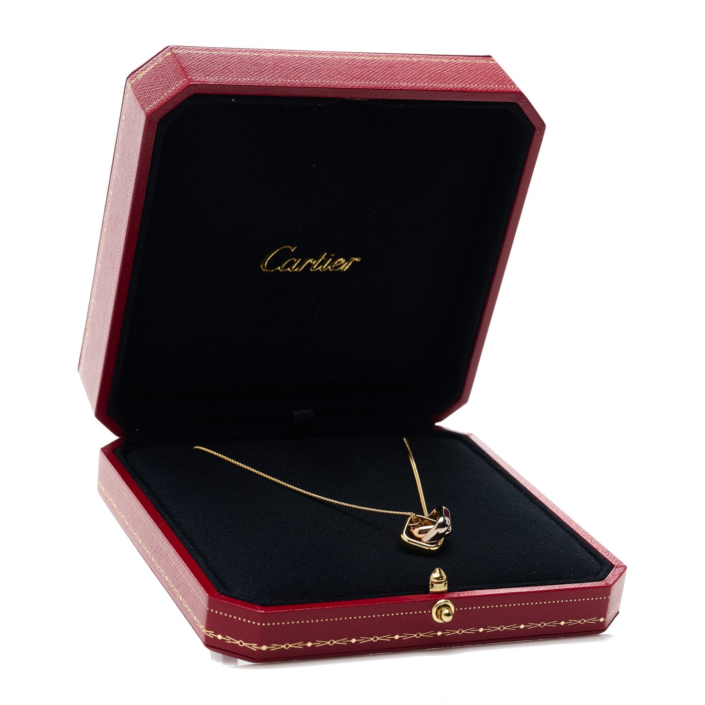 18K Pink Yellow White Gold Trinity Cushion Pendant Necklace
