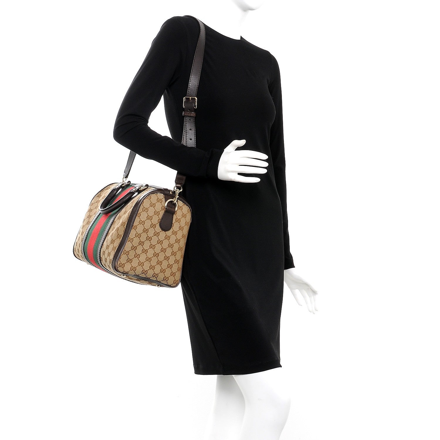 Gucci Monogram Vintage Web Medium Boston Dark Brown 2 of 7