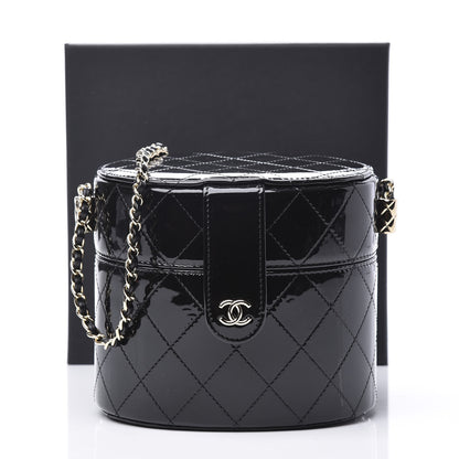 Chanel Patent Quilted Round Clutch With Chain Black 12 of 12