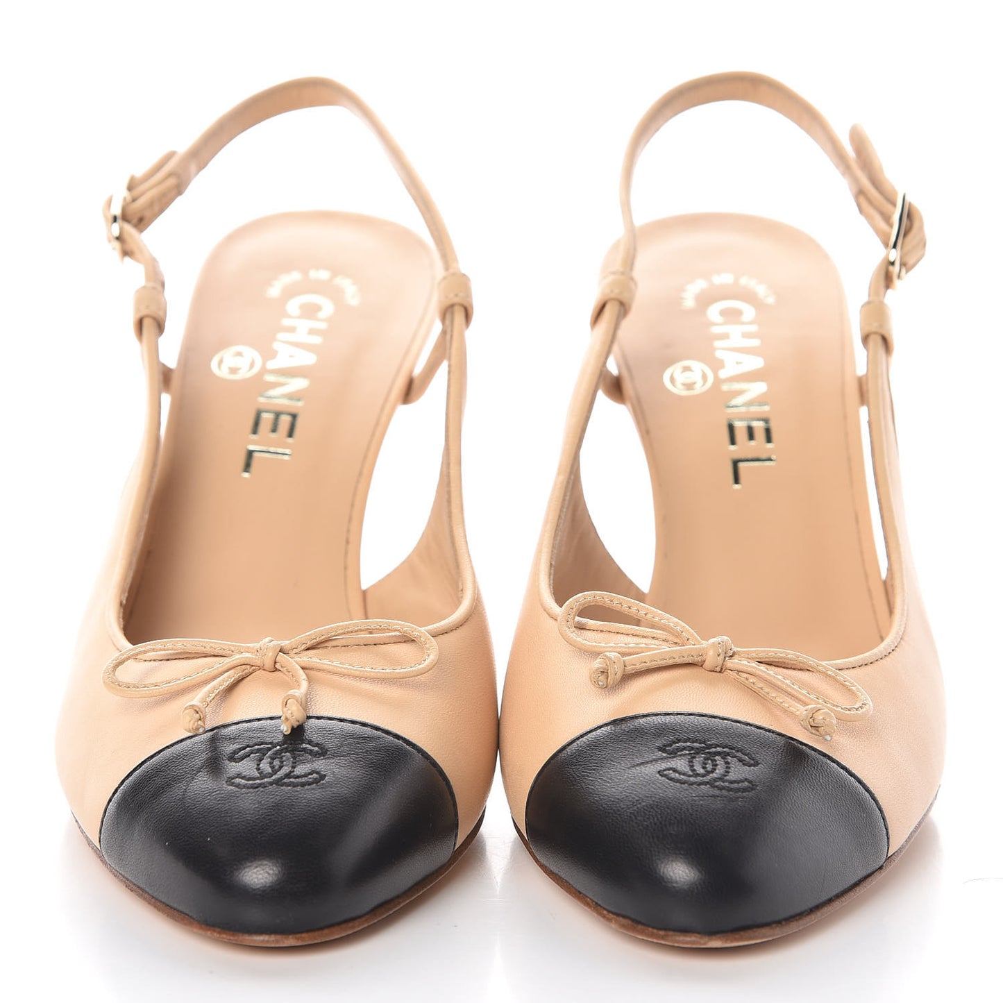 Lambskin Cap Toe CC Slingback Pumps 38.5 Beige Black