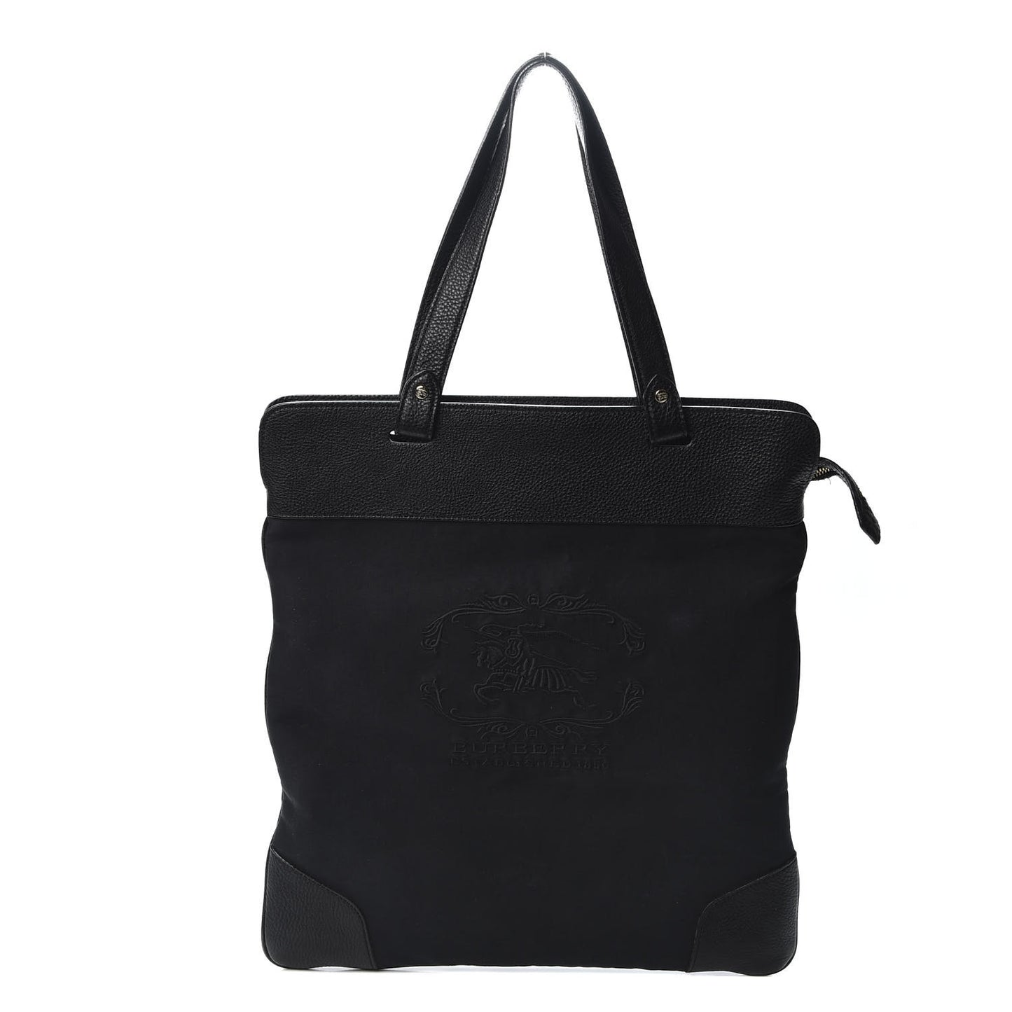 Canvas Calfskin Crest Embossed Flat Tote Black