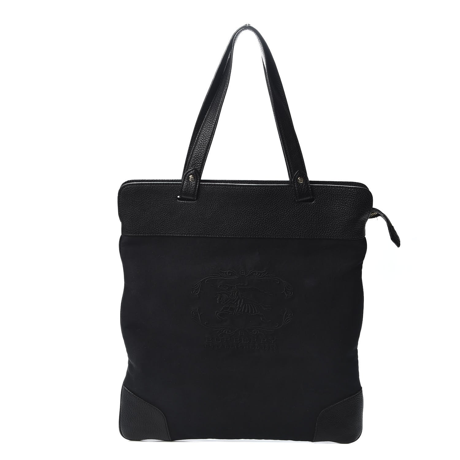 Burberry Canvas Calfskin Crest Embossed Flat Tote Black 1 of 9