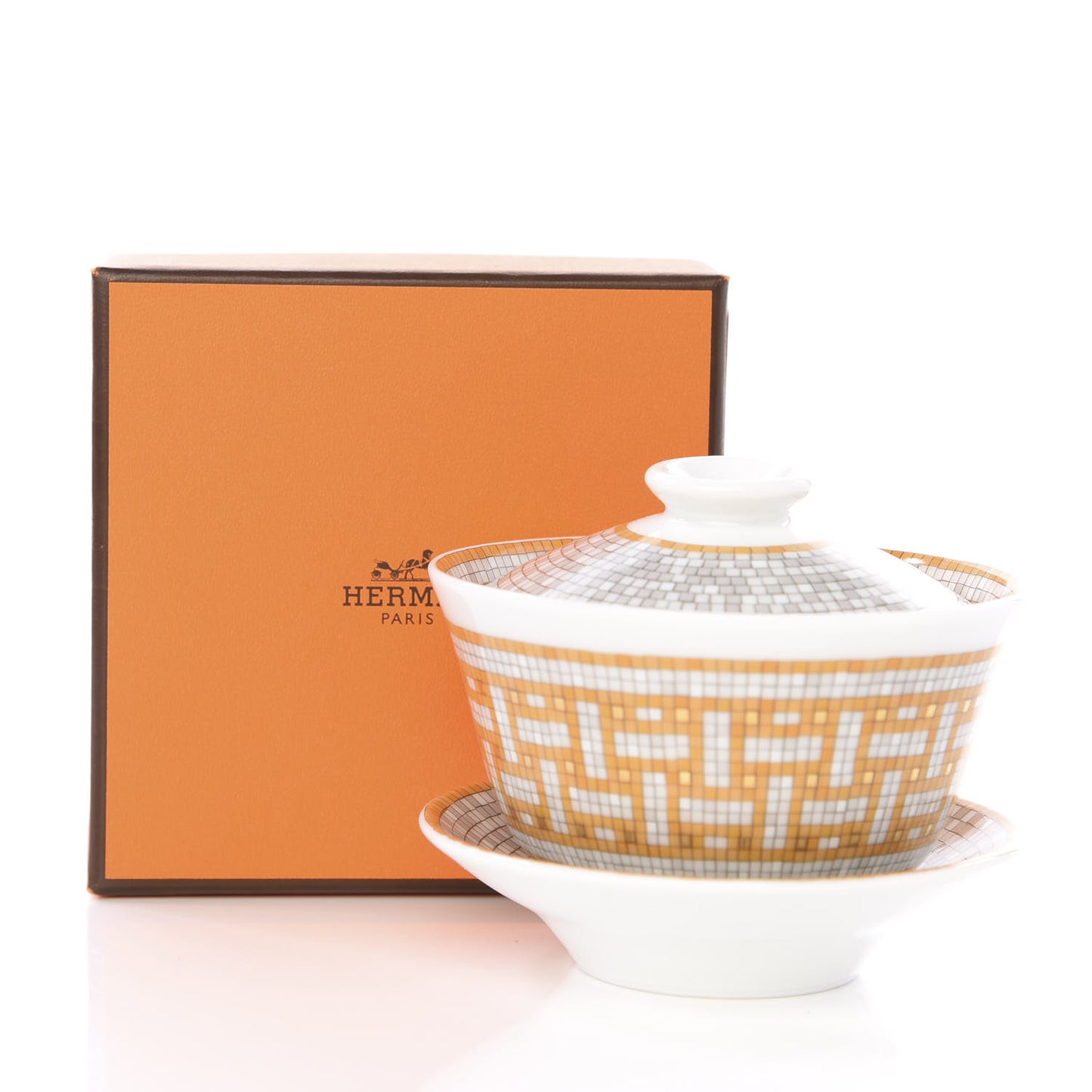 Porcelain Mosaique Au 24 Porcelain Tea Cup with Lid and Saucer