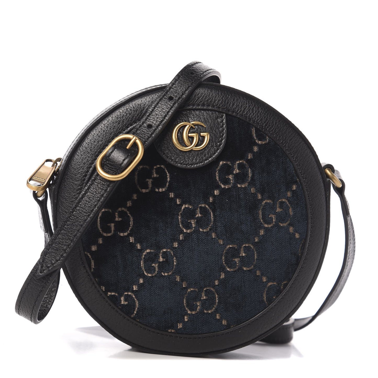 Velvet Calfskin GG Monogram Round Shoulder Bag Blue Beige