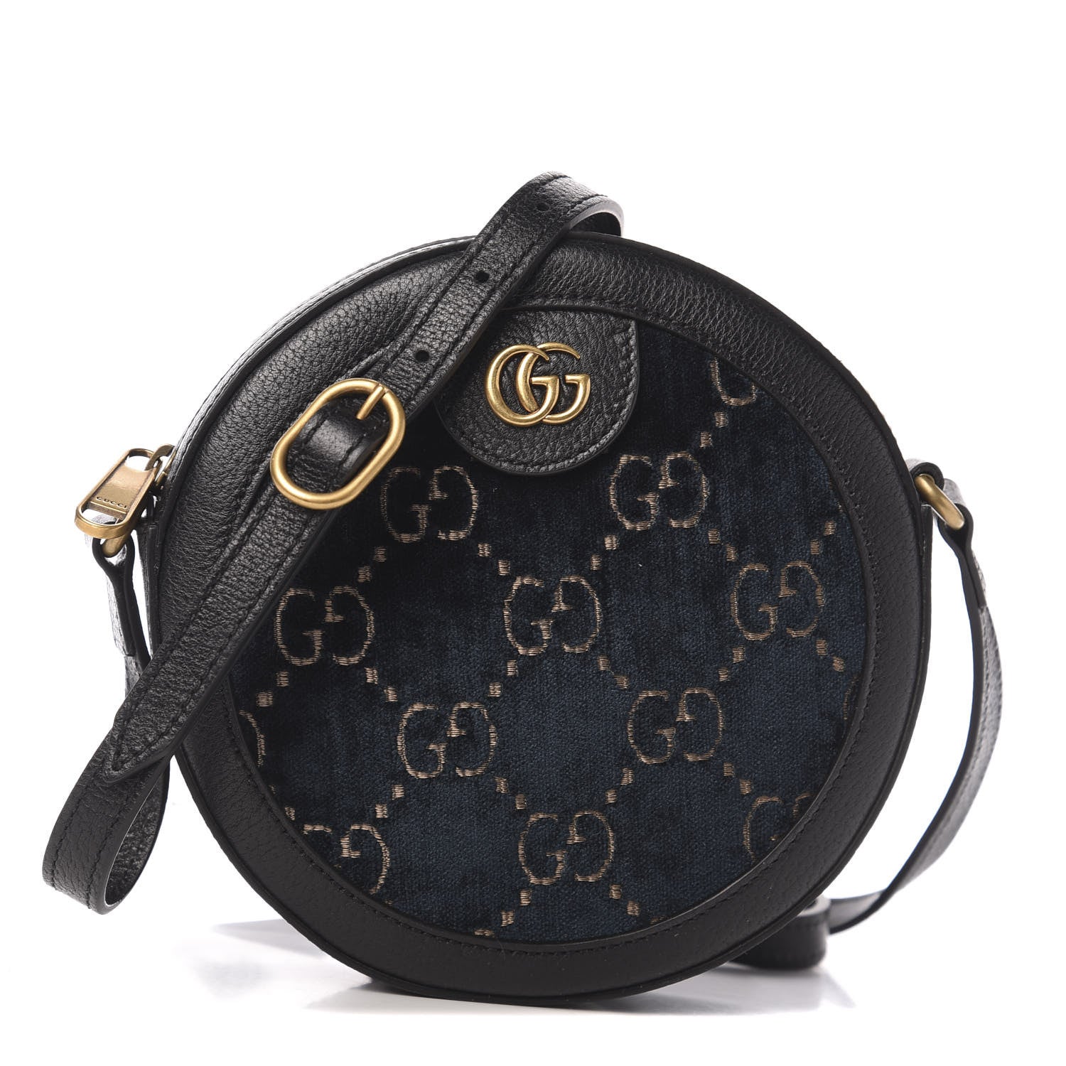 Gucci Velvet Calfskin GG Monogram Round Shoulder Bag Blue Beige 1 of 11