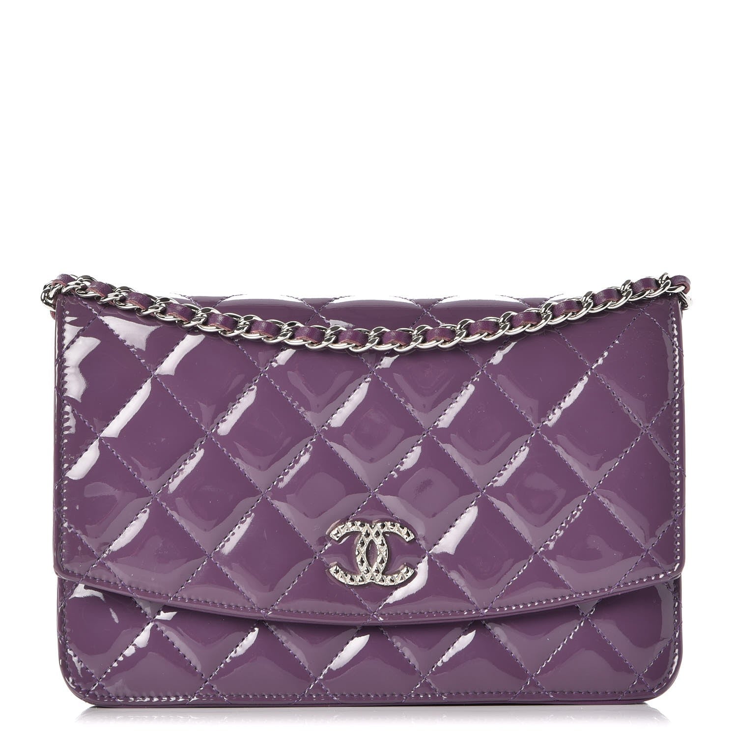Chanel Patent Quilted Brilliant Wallet On Chain WOC Violet 1 of 9