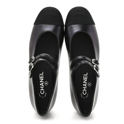 Chanel Lambskin Grosgrain Mary Jane Flats 39 Black 2 of 9