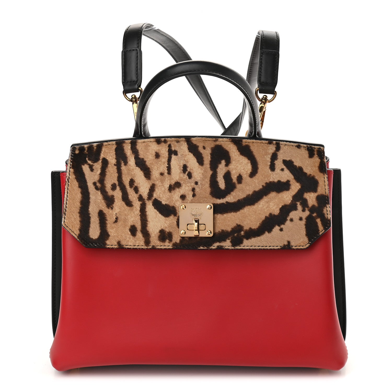 MCM Calf Hair Calfskin Medium Milla Convertible Backpack Leopard Red 1 of 8