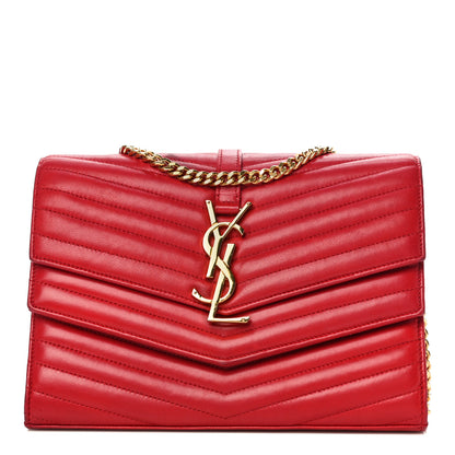 Saint Laurent Lambskin Matelasse Chevron Monogram Sulpice Chain Wallet Red 1 of 8