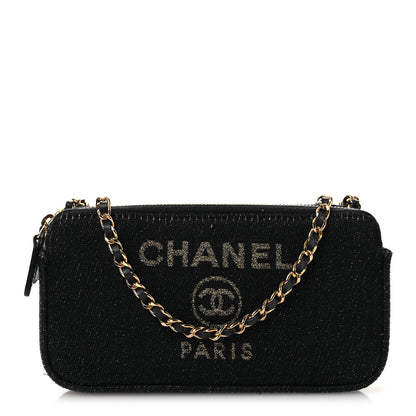 Chanel Canvas Small Deauville Clutch With Chain Navy 1 of 13