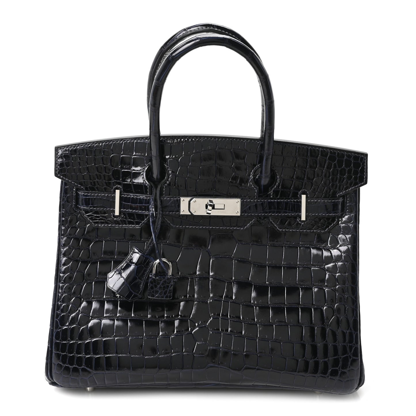 Shiny Porosus Crocodile Birkin 30 Bleu Marine