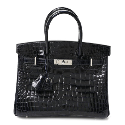 Hermes Shiny Porosus Crocodile Birkin 30 Bleu Marine 1 of 11