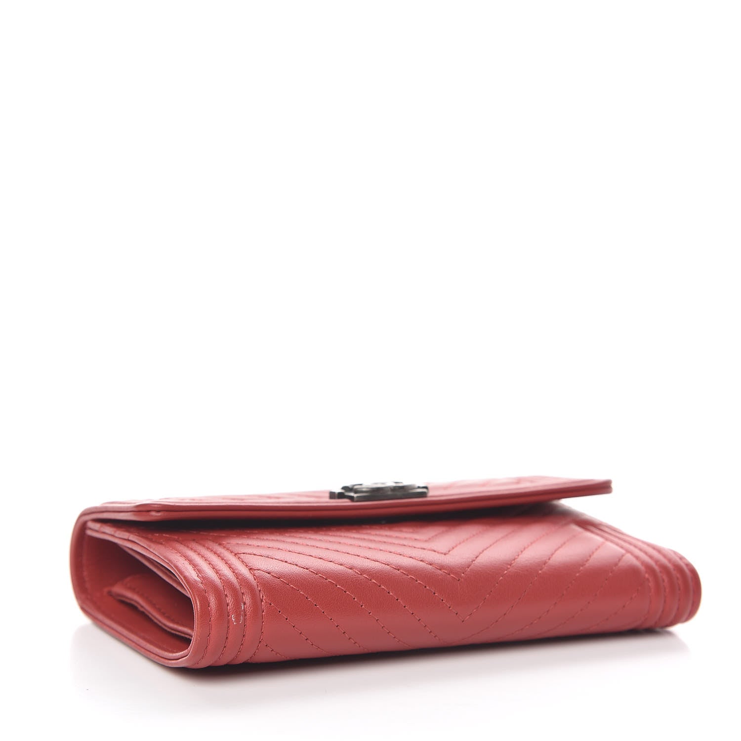 Chanel Calfskin Chevron Quilted Medium Boy Flap Wallet Dark Red 4 of 9