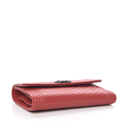 Chanel Calfskin Chevron Quilted Medium Boy Flap Wallet Dark Red 4 of 9