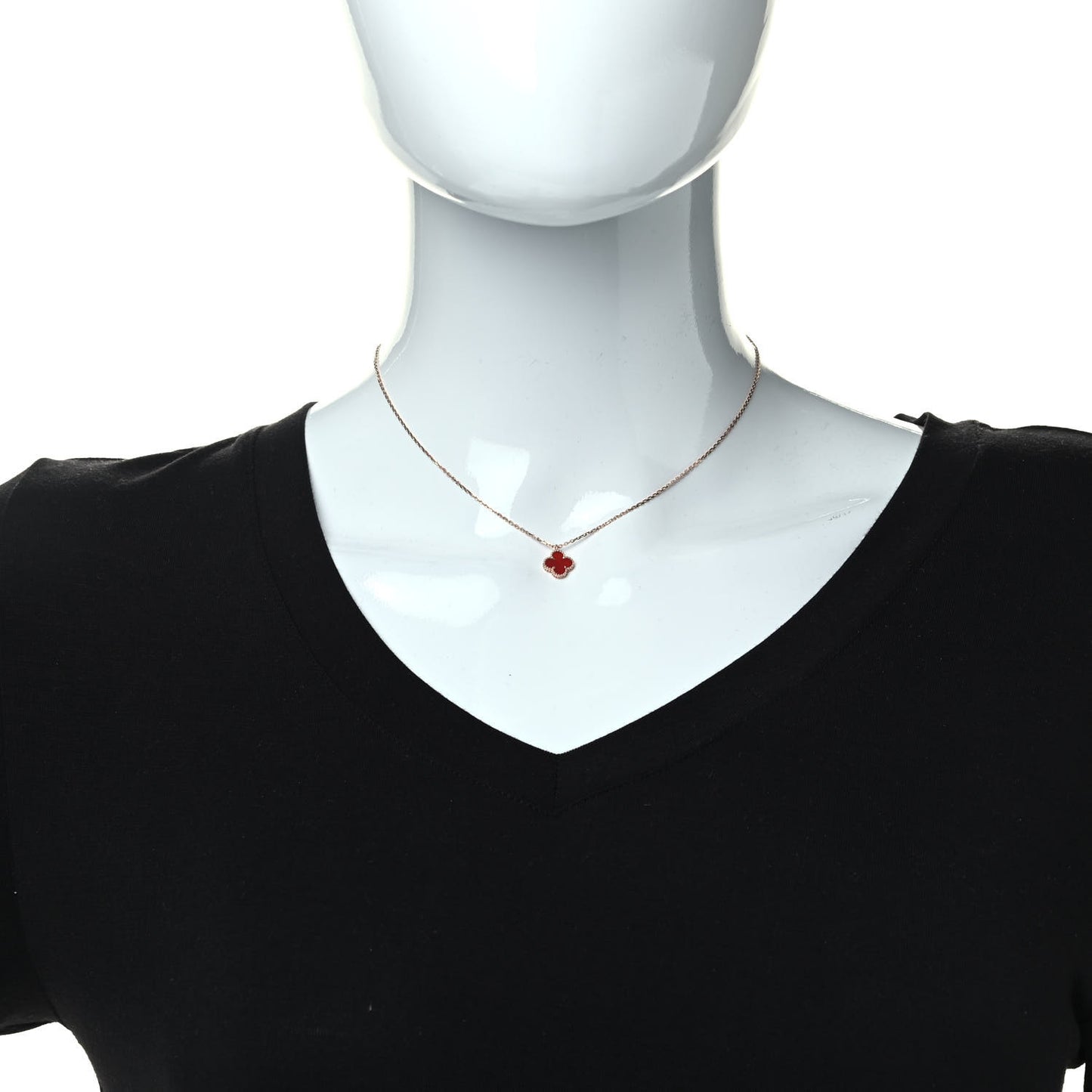 18K Rose Gold Carnelian Sweet Alhambra Pendant Necklace