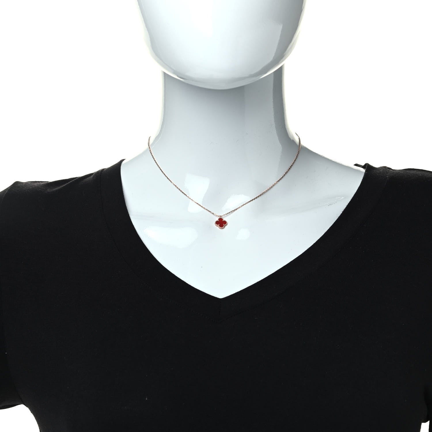 Van Cleef & Arpels 18K Rose Gold Carnelian Sweet Alhambra Pendant Necklace 2 of 9