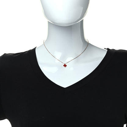 Van Cleef & Arpels 18K Rose Gold Carnelian Sweet Alhambra Pendant Necklace 2 of 9