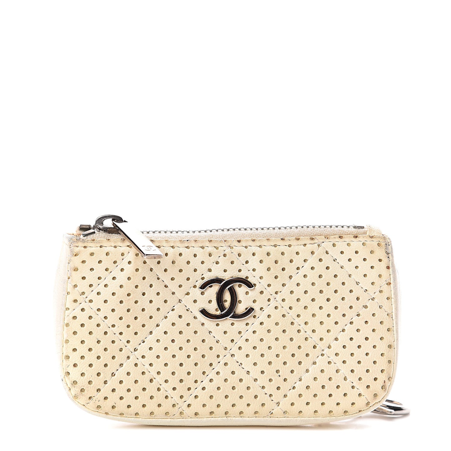 Perforated Lambskin Key Holder Case White