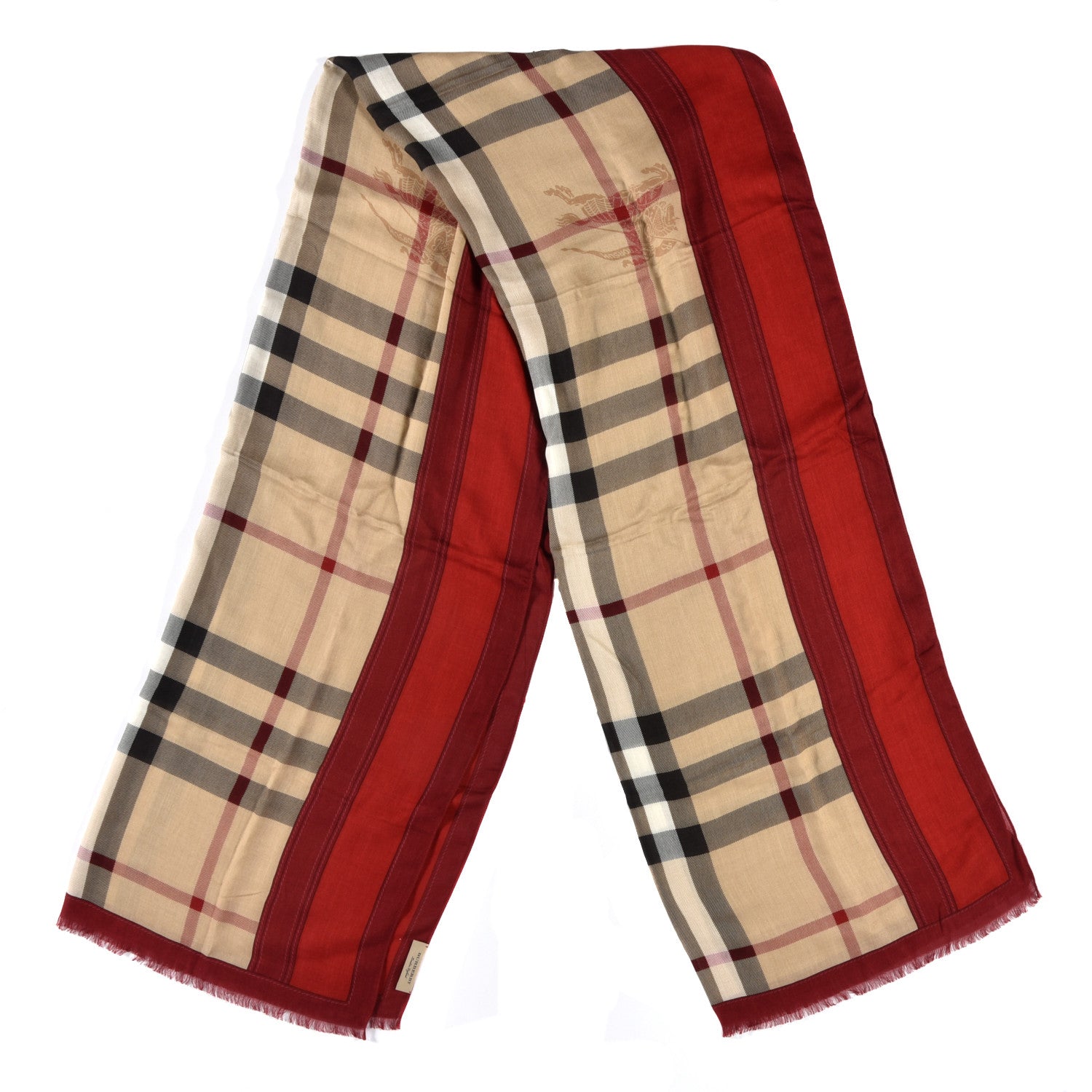 Burberry Modal Cashmere Haymarket Check Color Border Scarf Red 2 of 4