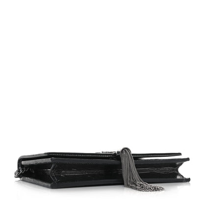 Saint Laurent Metallic Crackled Calfskin Kate Monogram Tassel Chain Wallet Argento 4 of 13