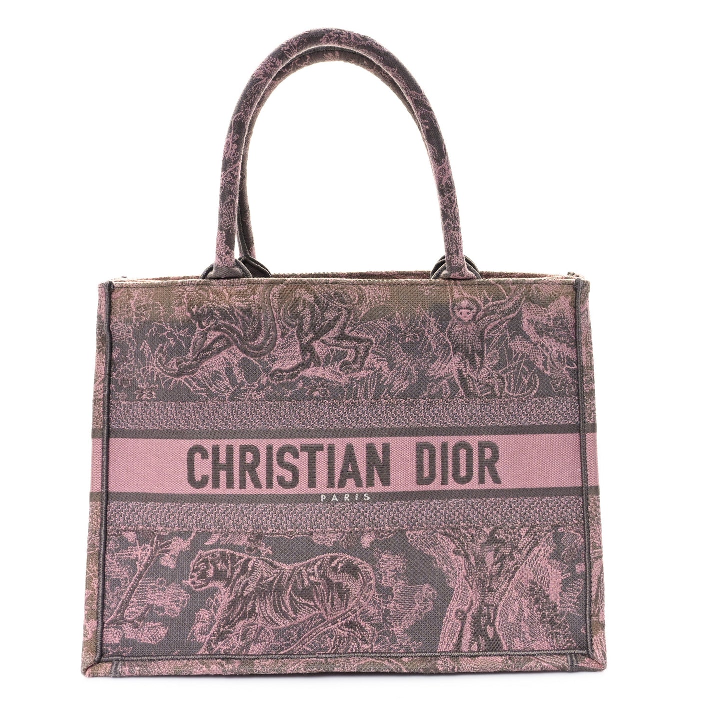 Canvas Embroidered Medium Dioriviera Toile De Jouy Book Tote Pink Grey