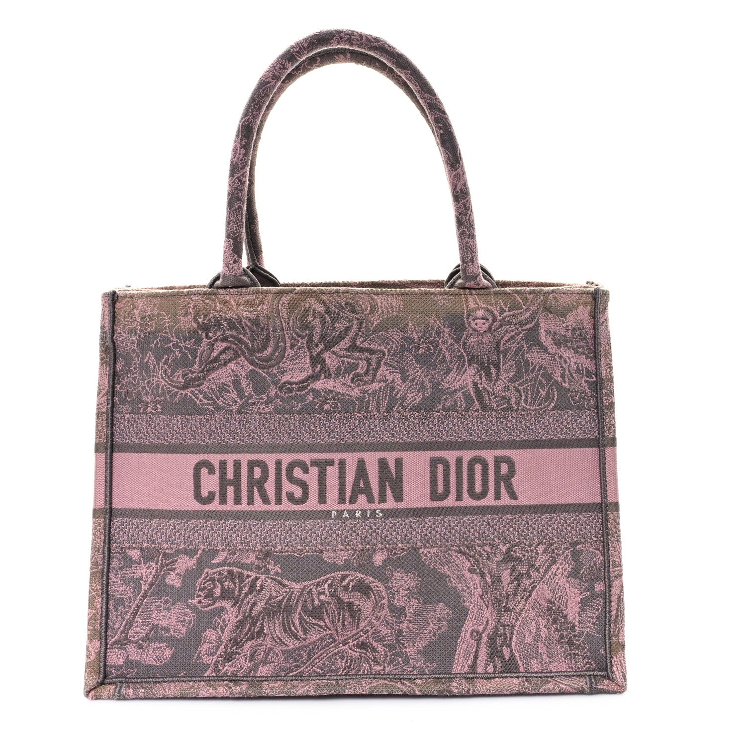Christian Dior Canvas Embroidered Medium Dioriviera Toile De Jouy Book Tote Pink Grey 1 of 10