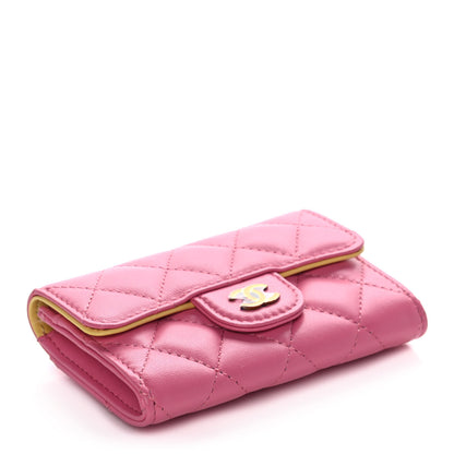 Chanel Lambskin Quilted Flap Card Holder Wallet Pink Yellow 4 of 11