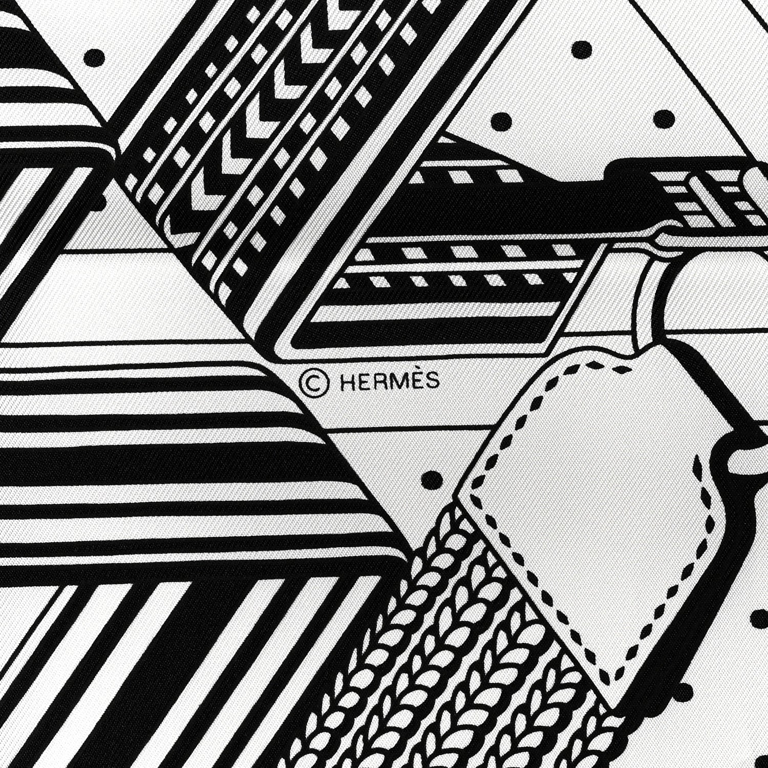 Hermes Silk Sangles En ZigZag Bandana Scarf 55 Black White 3 of 4