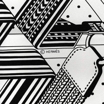 Hermes Silk Sangles En ZigZag Bandana Scarf 55 Black White 3 of 4
