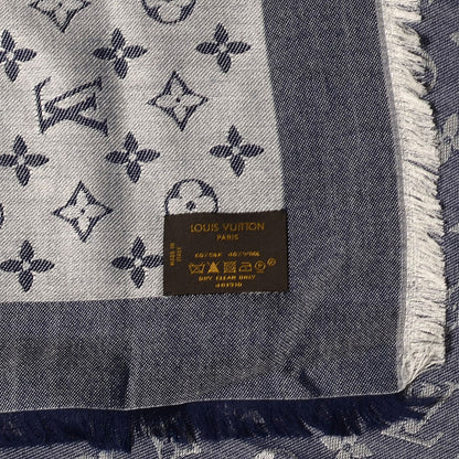 Louis Vuitton Wool Silk Monogram Denim Shawl Blue 5 of 5