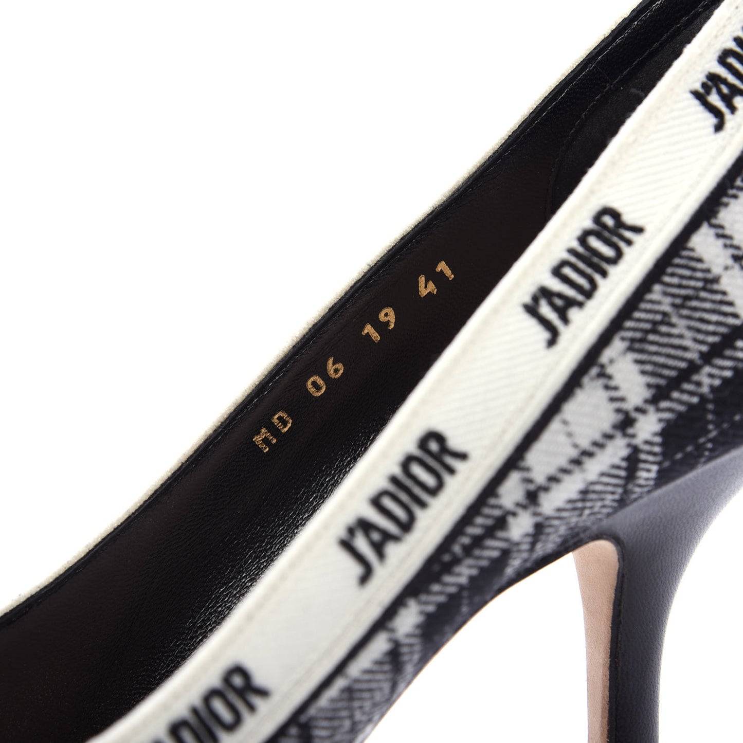 Canvas Ribbon Tartan Print Embroidered J'Adior 100mm Pumps 41 Black Off White
