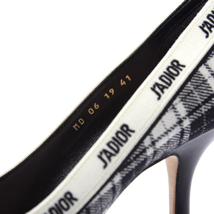Christian Dior Canvas Ribbon Tartan Print Embroidered J'Adior 100mm Pumps 41 Black Off White 8 of 9