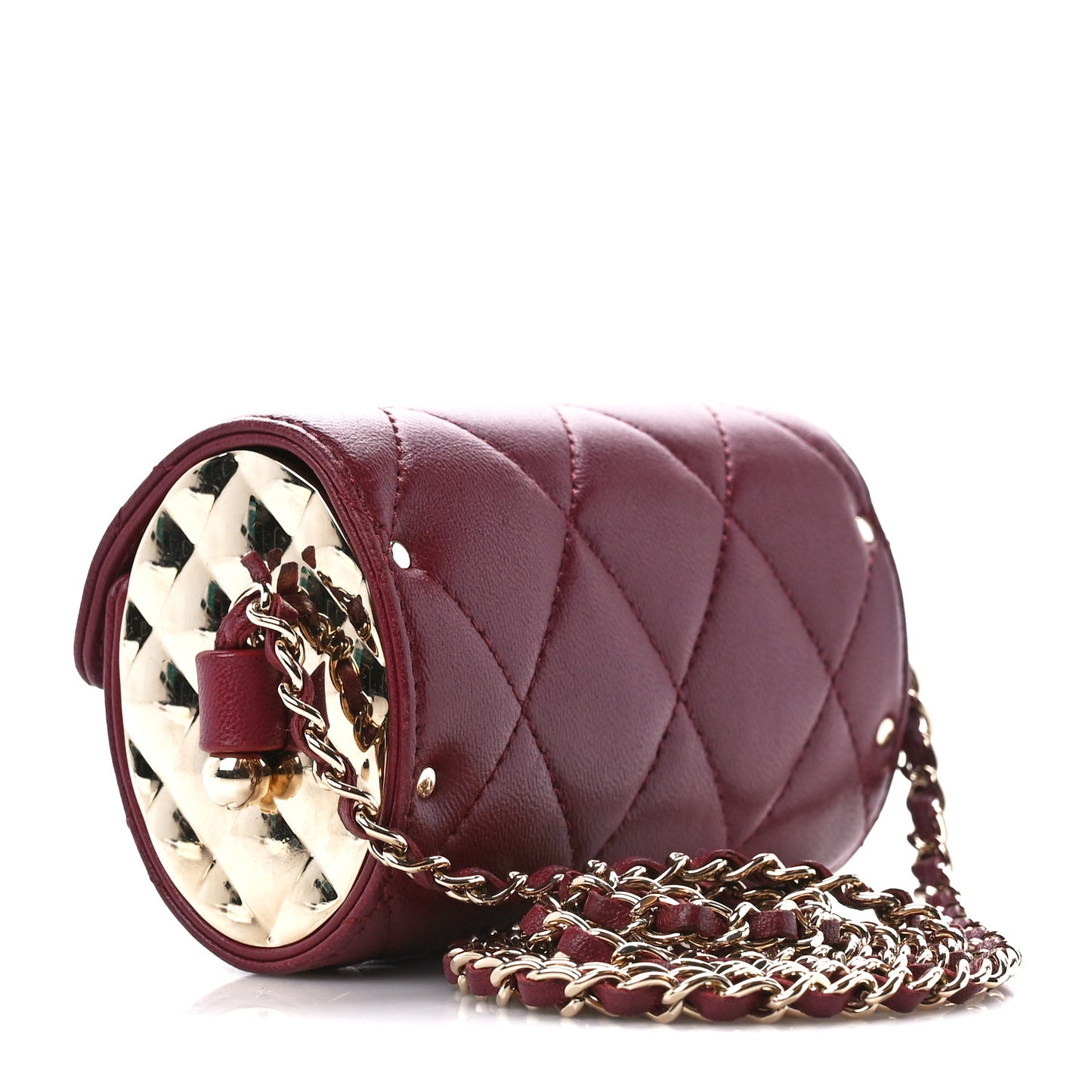 Lambskin Quilted Box Of Secrets Card Holder With Chain Burgundy