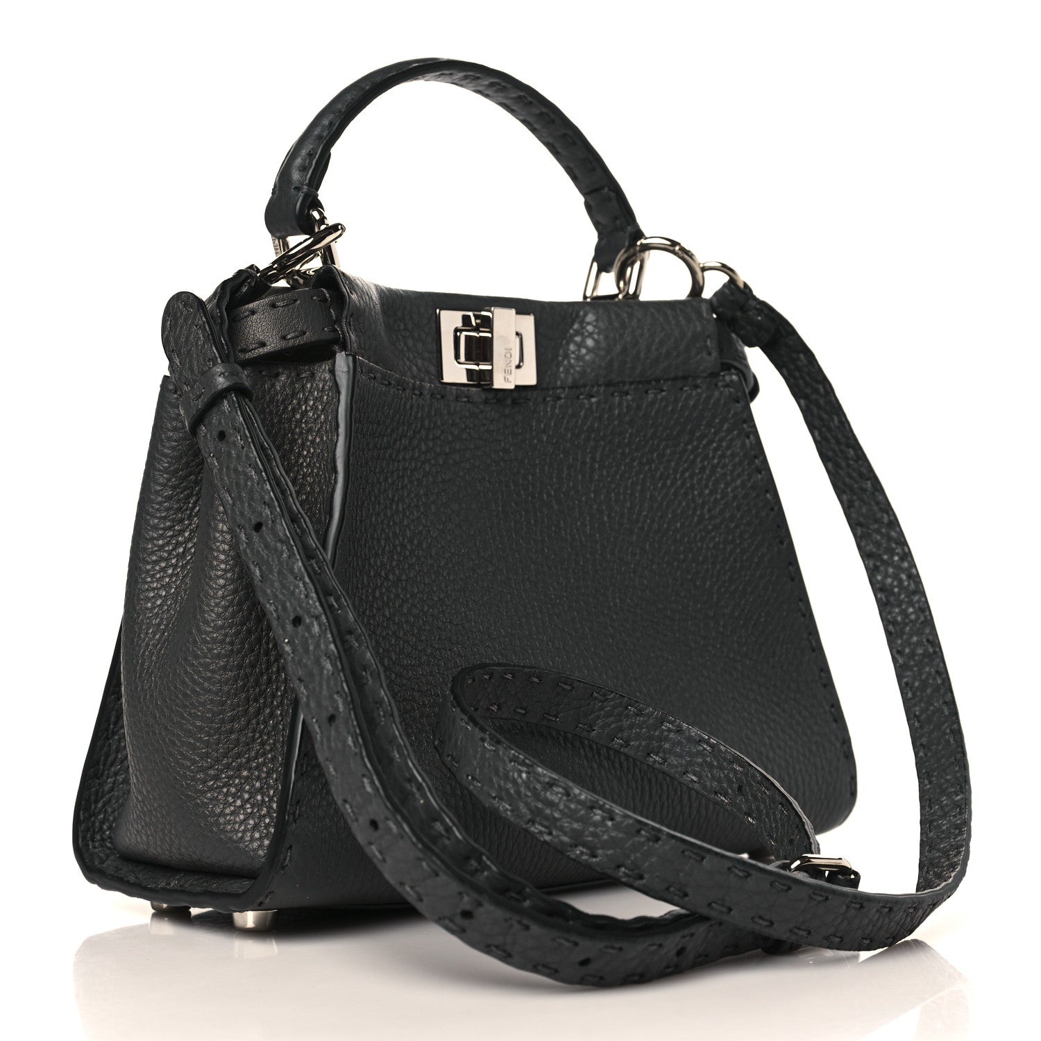 Fendi Cuoio Romano Selleria Bi-Color Mini Peekaboo Iconic Satchel Asfalto Latte 3 of 9